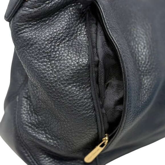 Michael Kors Bowery Black Pebbled Leather Hobo Bag Front Vertical Zip Pockets - Picture 8 of 14